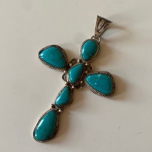 Turquoise Running Bear Cross Pendant RB 925 Sterling silver